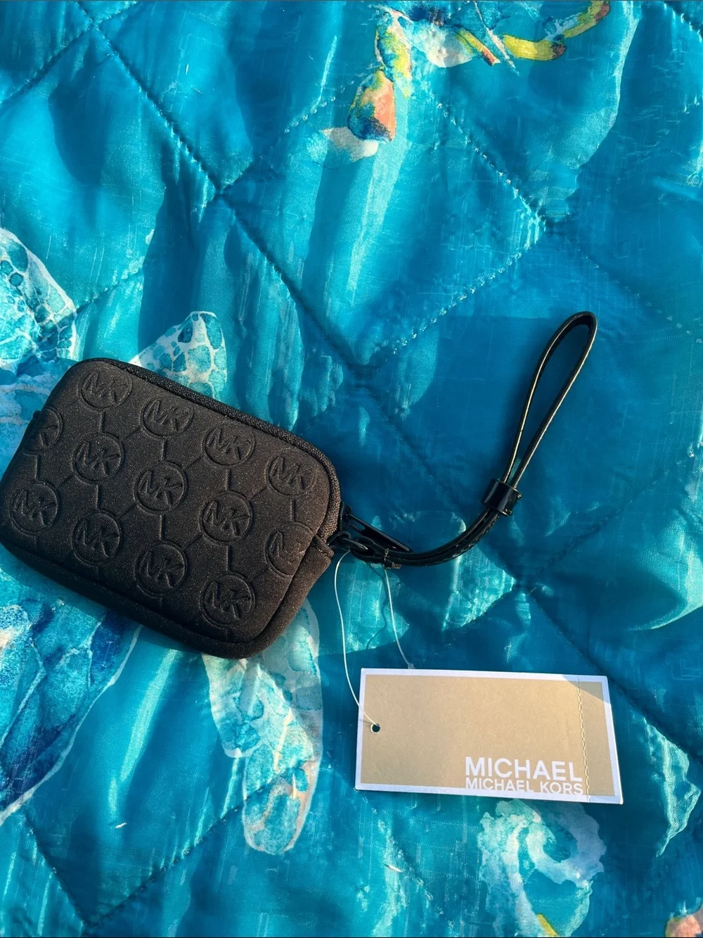 Michael Kors Black Embossed MK Wristlet Electronics Case